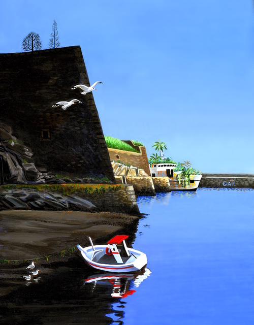 l’Acadie à quai » (acrylique sur toile 92cmx 73cm)